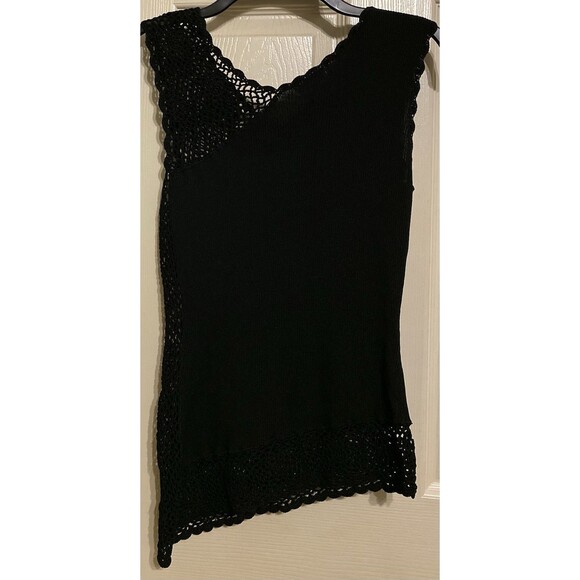 VTG Cache Black Open Knit Rib Tank Top Whimsigoth Grunge Asymmetric Crochet 90s - Picture 5 of 15